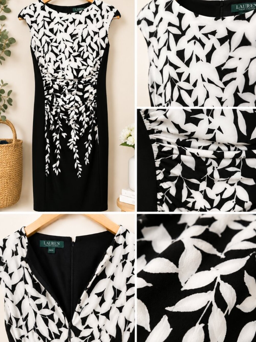 Ralph Lauren Black & White Floral Print Sheath Dress